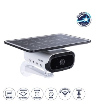 GloboStar® 86047 Αυτόνομη Ηλιακή Camera 1080P 2MP WiFi 150° Μπαταρία 3200mAh Φωτοβολταϊκό Πάνελ Διπλή Κατέυθυνση Ομιλίας Αδιάβροχη IP66 Ψυχρό Λευκό 6000K - Λευκό